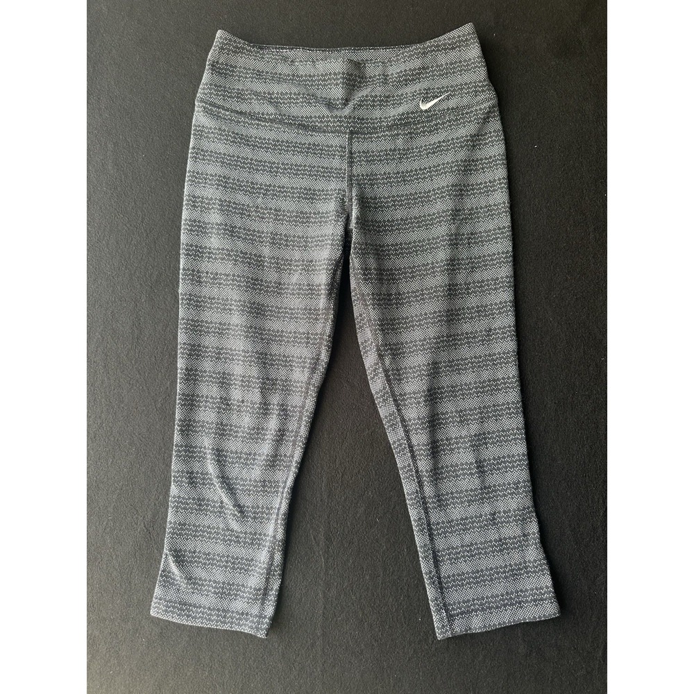 NIKE Dri-Fit Legend Womens S Cotton Zig Dot‎ Capri Leggings 725119-010  Grey